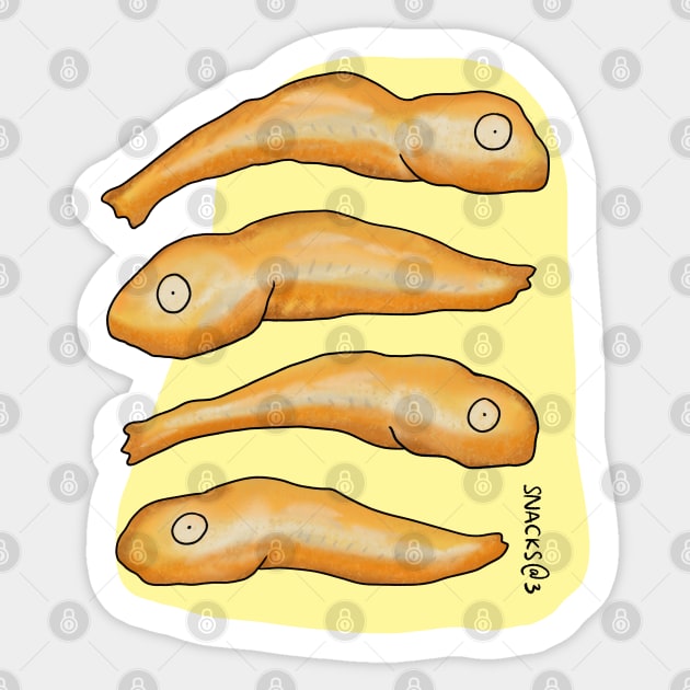 Four little deep fried anchovy Sticker by Snacks At 3